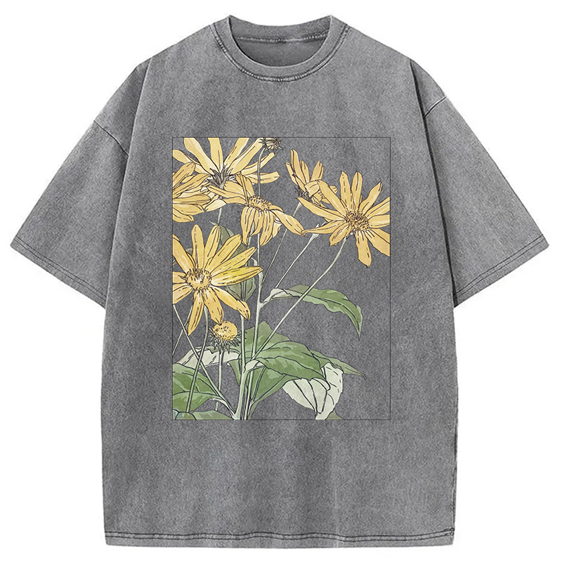 Modecanvas Sunflowers Floral Art DTG Printing Washed T-Shirt