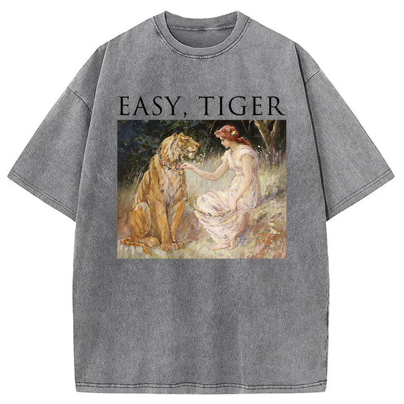 Modecanvas Easy Tiger Funny DTG Printing Washed T-Shirt