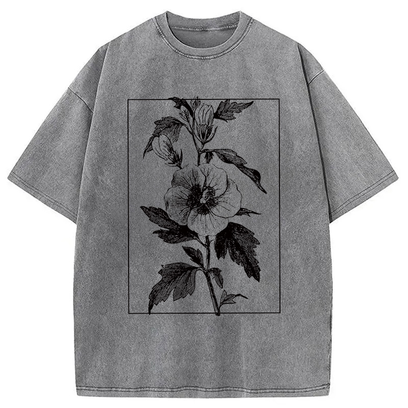 Modecanvas Vintage Botanical Flower DTG Printing Washed T-Shirt