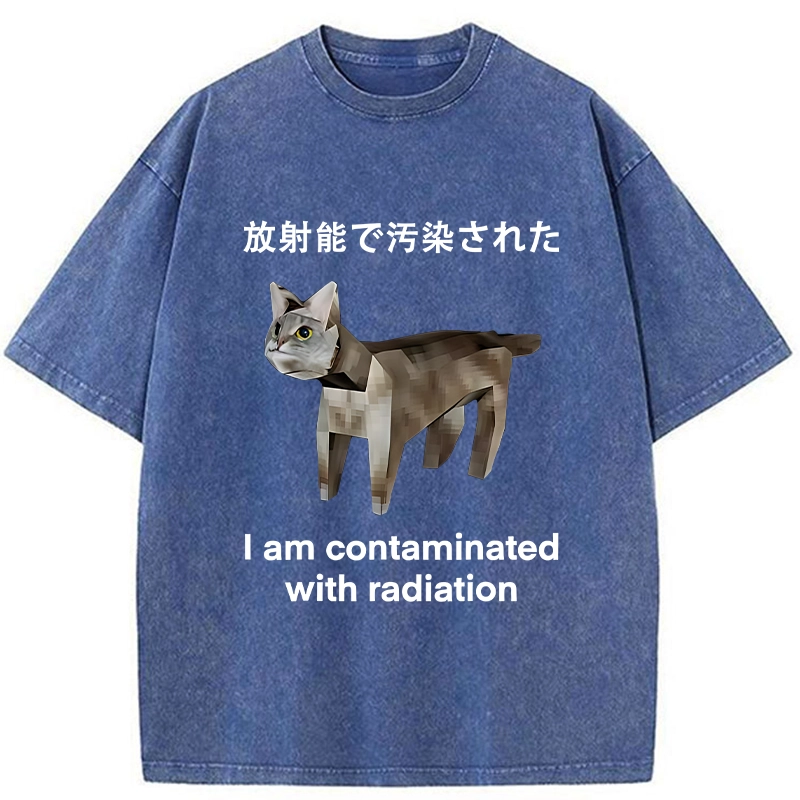 Modecanvas Cat Contaminated By Radiation Washed T-Shirt-modecanvas