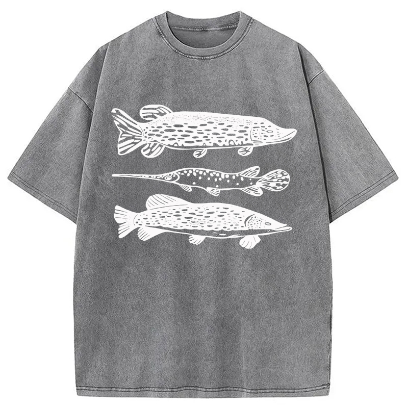 Modecanvas Freshwater Fish Hand DTG Printing Washed T-Shirt