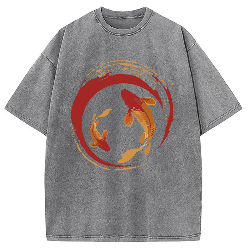 Modecanvas Koi Fish Enso Circle DTG Printing Washed T-Shirt
