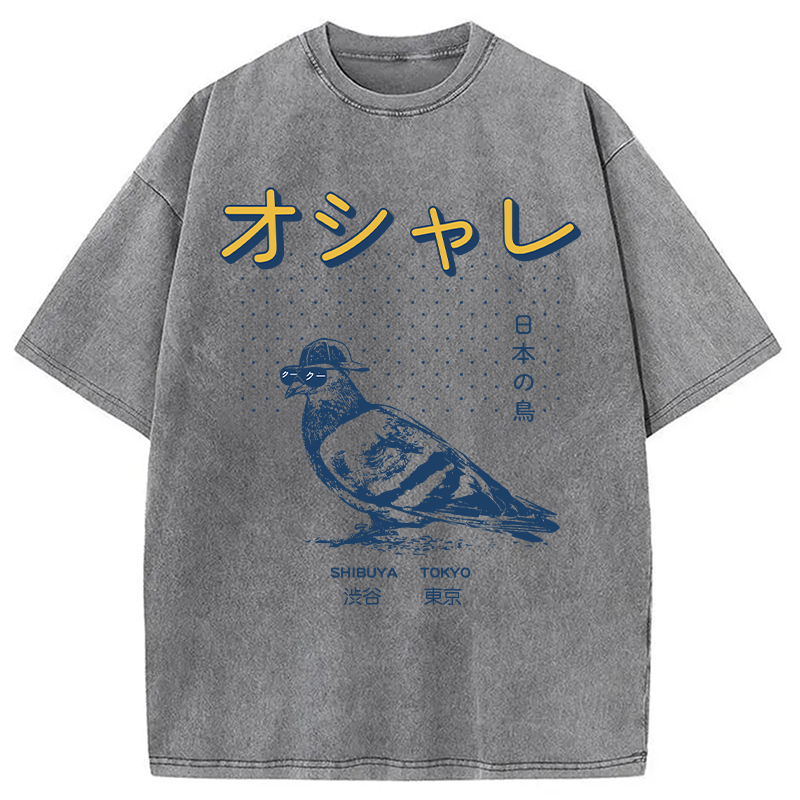 Modecanvas Punny Bird Harajuku DTG Printing Washed T-Shirt