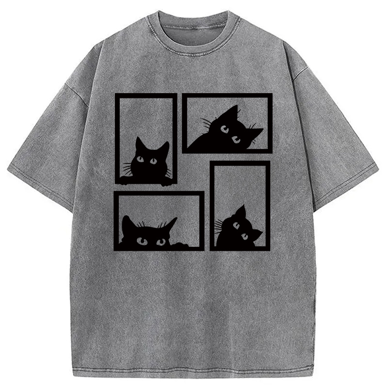 Modecanvas Cats In The Grid DTG Printing Washed T-Shirt
