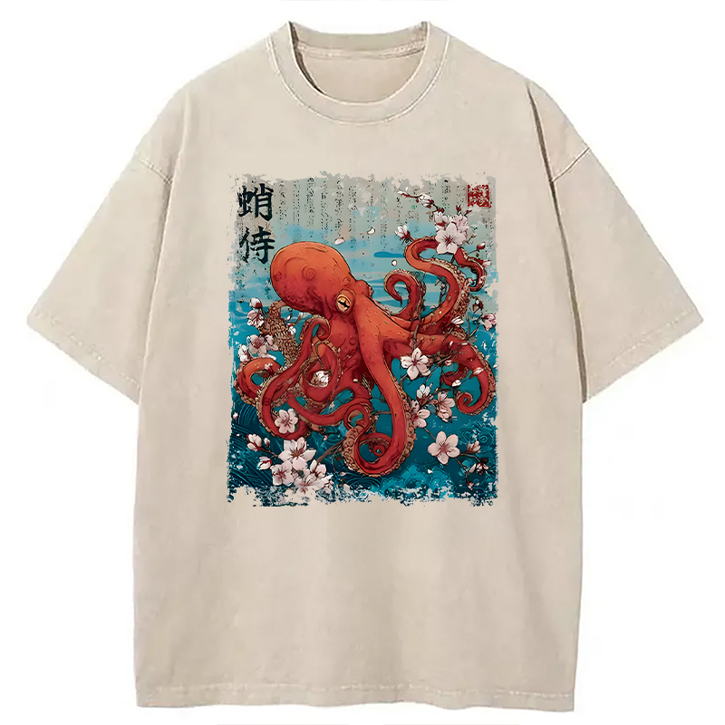 Modecanvas The Eight-Armed Samurai DTG Printing Washed T-Shirt-modecanvas