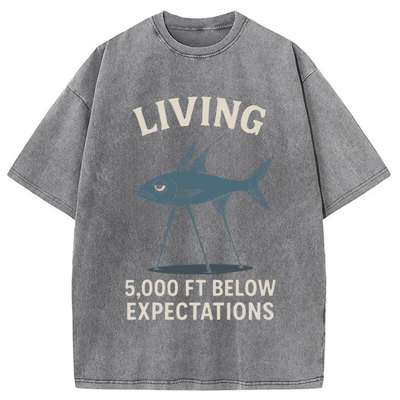Modecanvas Tripod Fish Funny Meme DTG Printing Washed T-Shirt-modecanvas
