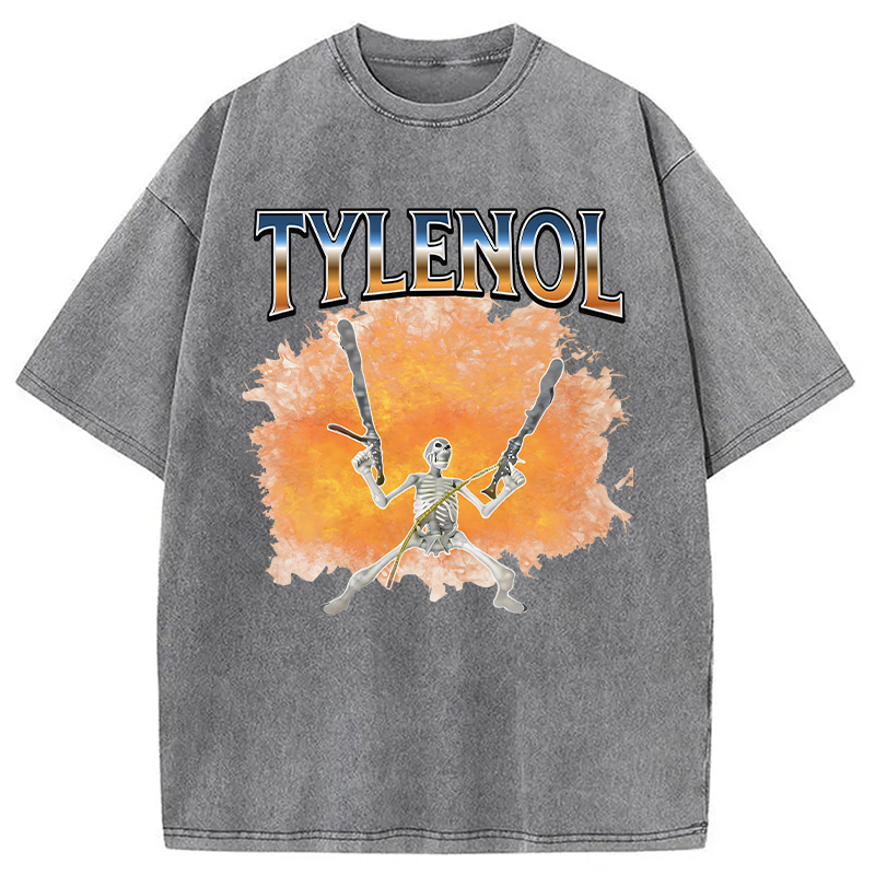 Modecanvas Funny Unhinged Skeleton DTG Printing Washed T-Shirt-modecanvas