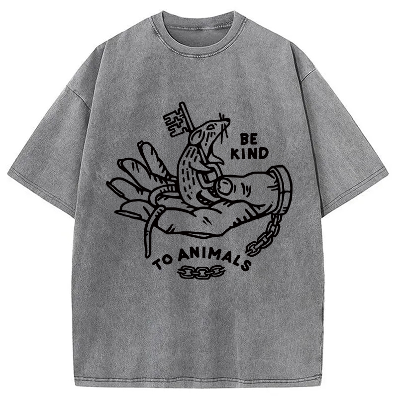 Modecanvas Be Kind To Animals DTG Printing Washed T-Shirt-modecanvas