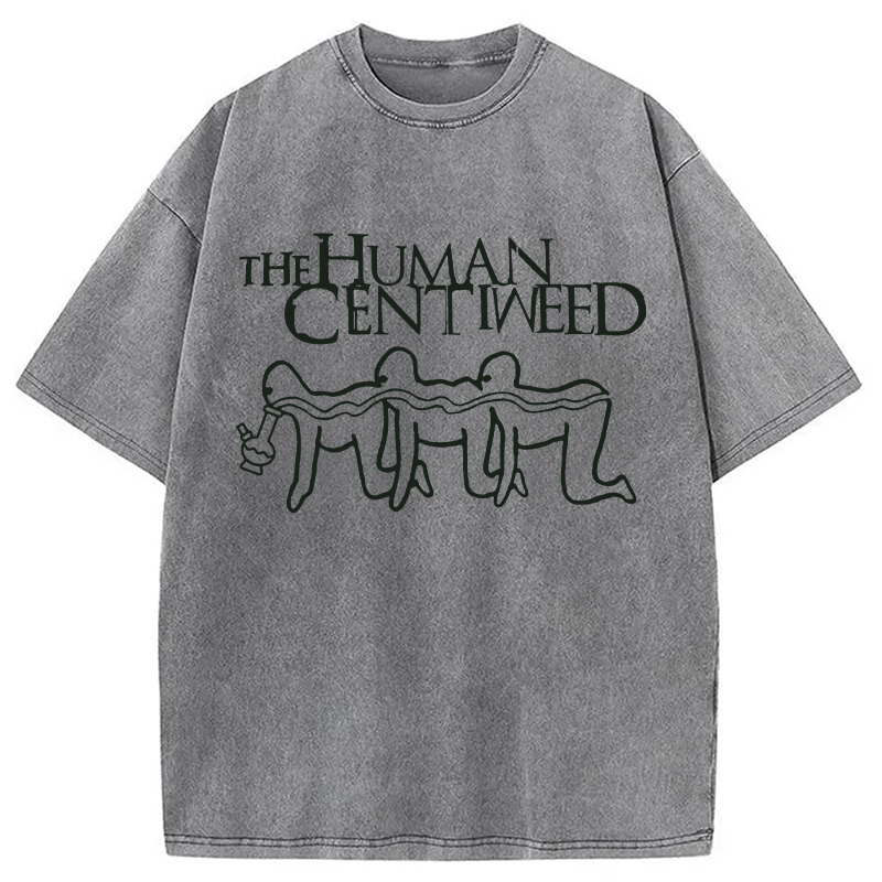 Modecanvas Human Centiweed Funny Meme DTG Printing Washed T-Shirt-modecanvas