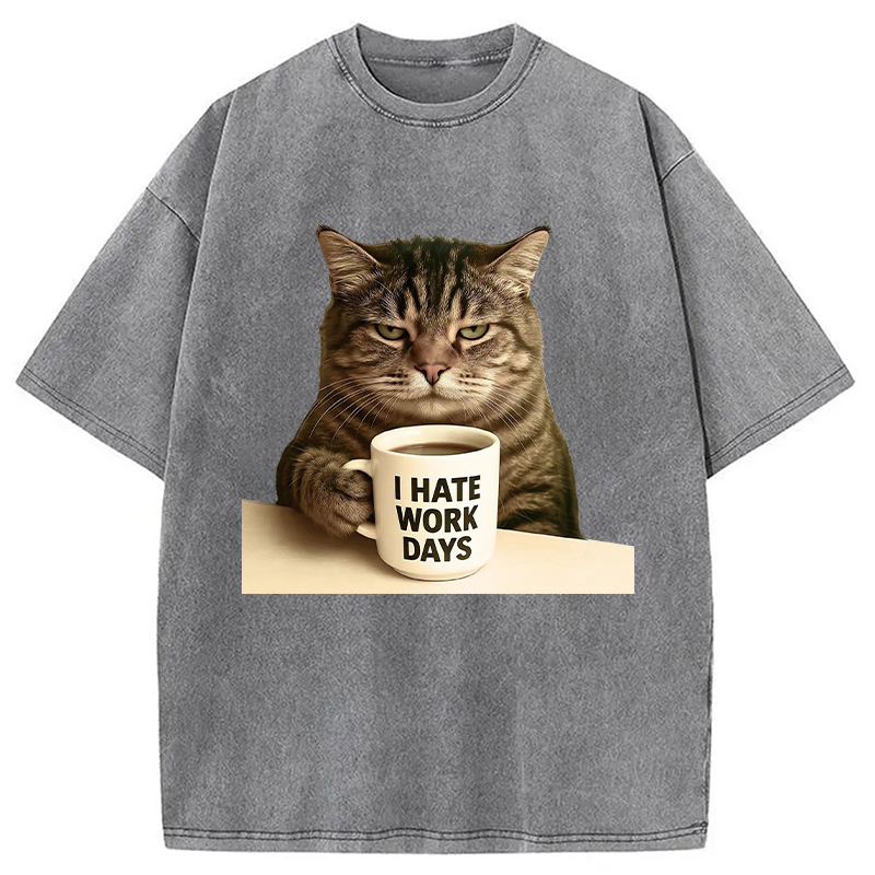 Modecanvas Grumpy Cat Coffee DTG Printing Washed T-Shirt-modecanvas