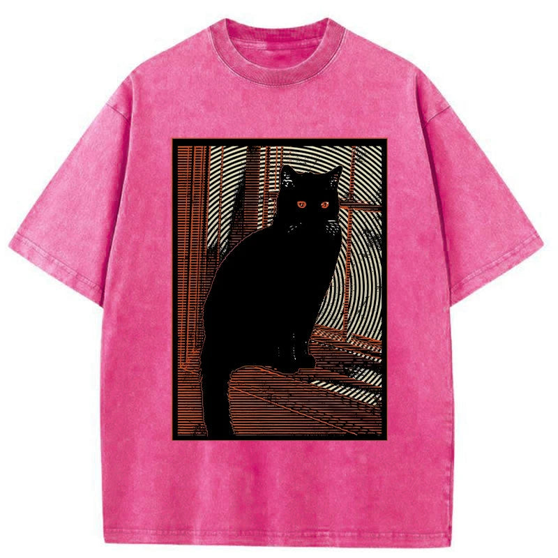 Modecanvas Mysterious Black Cat Washed T-Shirt
