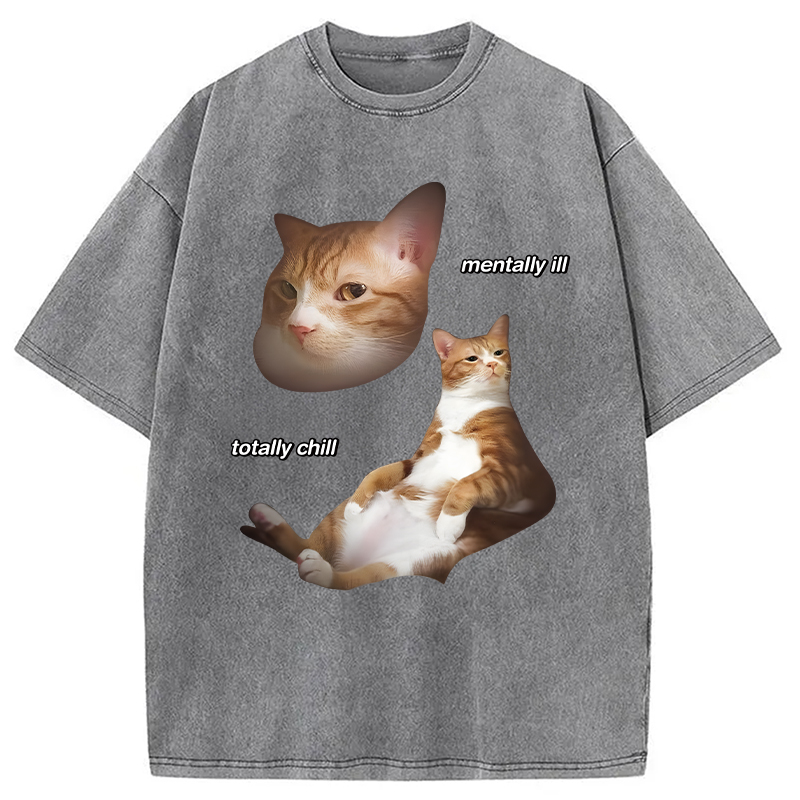 Modecanvas Illin And Chillin Cat DTG Printing Washed T-Shirt-modecanvas