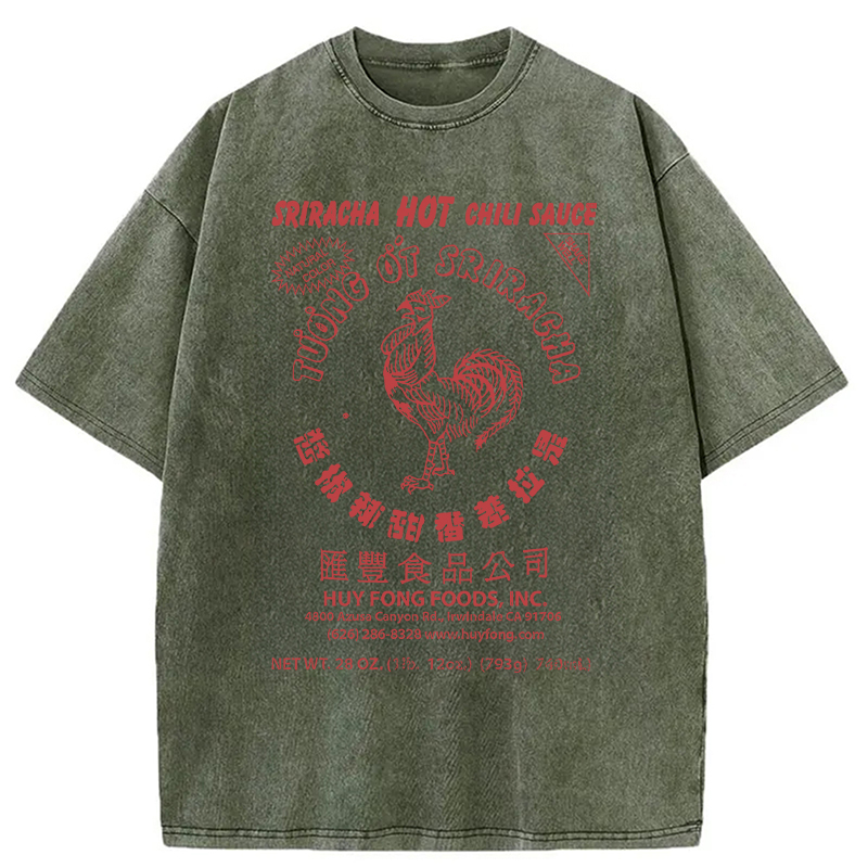 Modecanvas Sriracha Hot Chili Sauce DTG Printing Washed T-Shirt-modecanvas