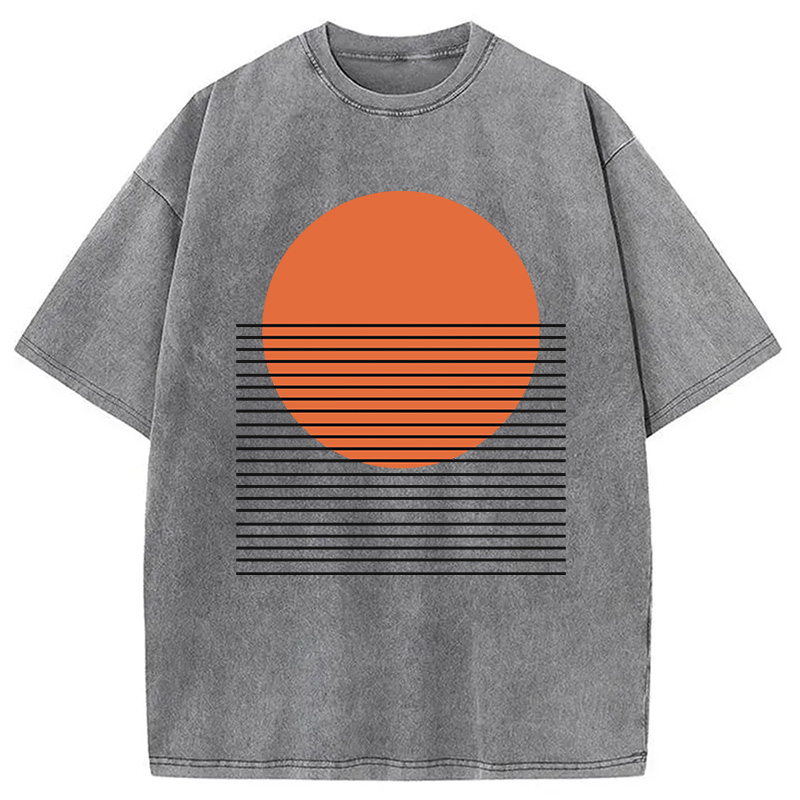 Modecanvas Retro Sunset DTG Printing Washed T-Shirt-modecanvas