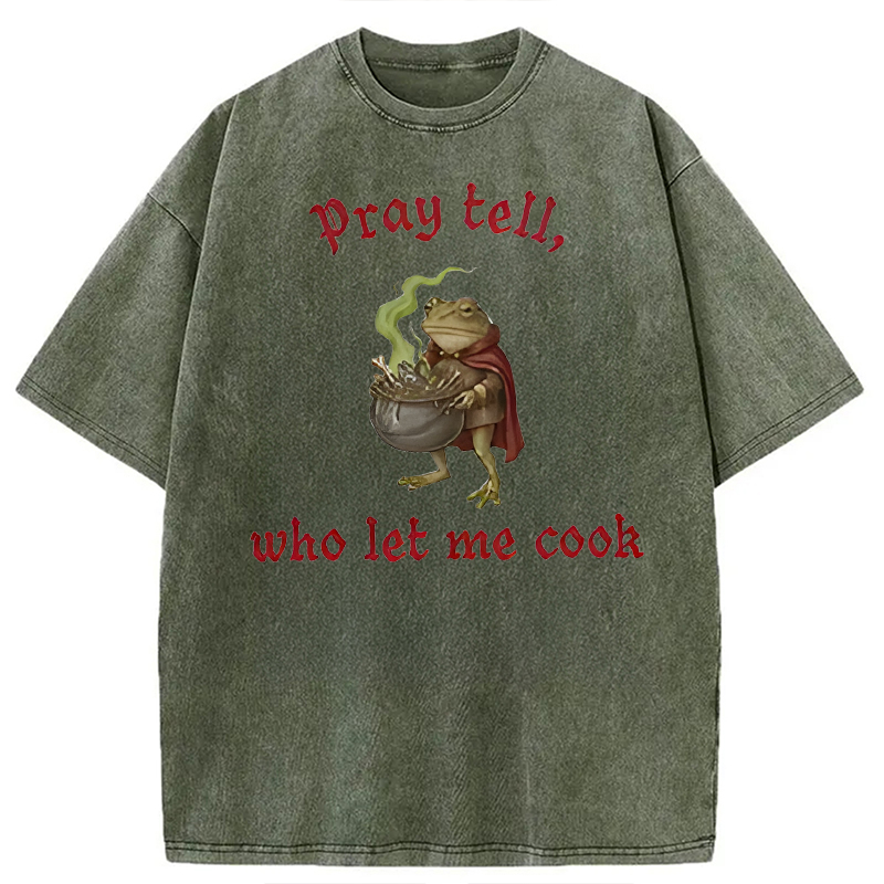 Modecanvas Pray Tell Funny Frog Meme DTG Printing Washed T-Shirt-modecanvas