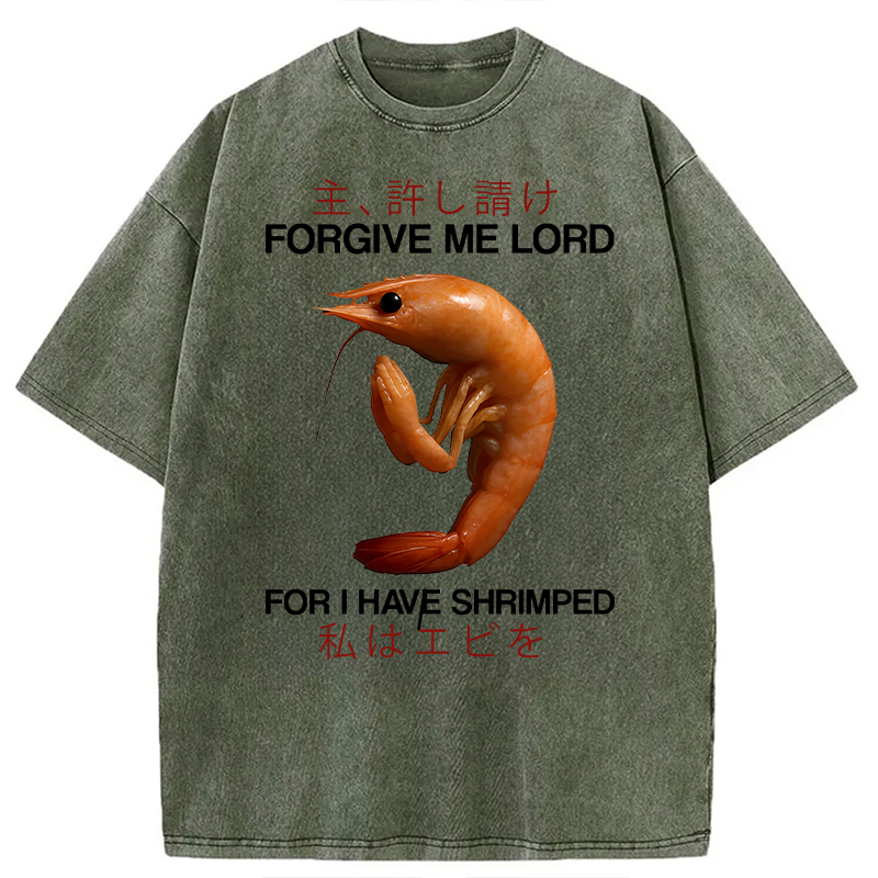 Modecanvas Forgive Me Lord For I Have Shrimped DTG Printing Washed T-Shirt-modecanvas