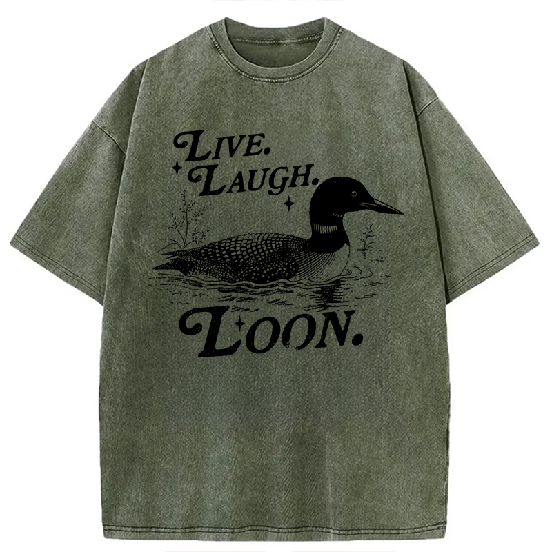 Modecanvas Live Laugh Loon Funny Duck Meme DTG Printing Washed T-Shirt-modecanvas