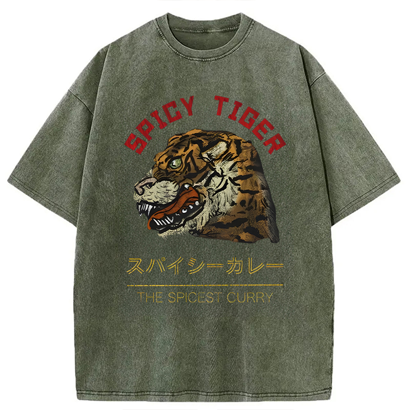 Modecanvas Japanese Spicy Tiger DTG Printing Washed T-Shirt-modecanvas