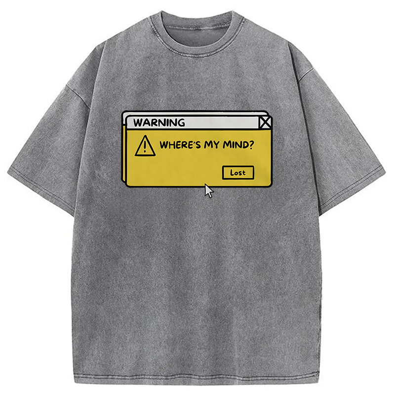 Modecanvas Vintage Warning Computer Tab DTG Printing Washed T-Shirt-modecanvas