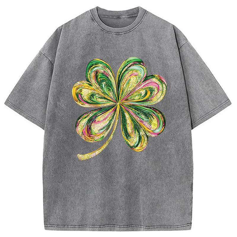 Modecanvas Retro Shamrock DTG Printing Washed T-Shirt-modecanvas