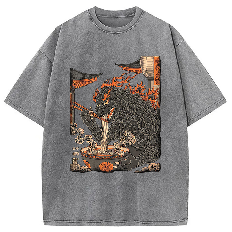 Modecanvas Vintage Monster Ramen DTG Printing Washed T-Shirt-modecanvas