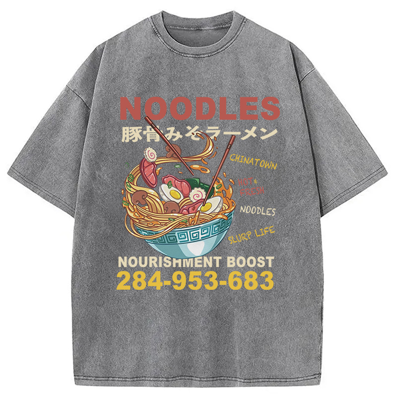 Modecanvas Cute Ramen Noodle DTG Printing Washed T-Shirt-modecanvas