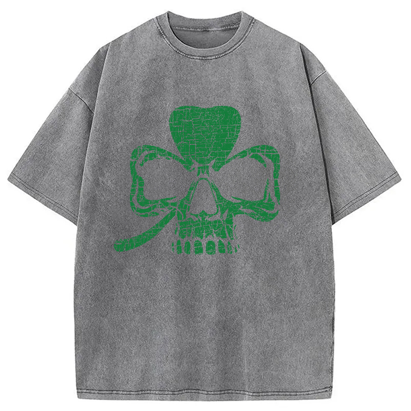 Modecanvas Clover Skull DTG Printing Washed T-Shirt-modecanvas