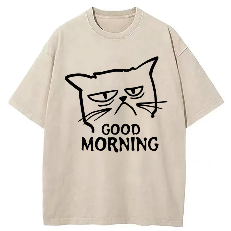 Modecanvas Good Morning Kitten Meow DTG Printing Washed T-Shirt