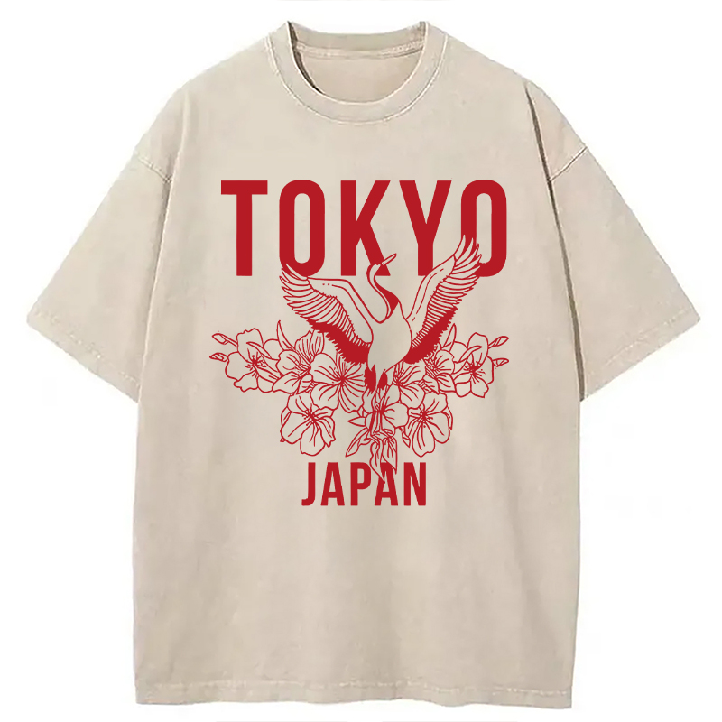 Modecanvas Japanese Bird Tokyo DTG Printing Washed T-Shirt