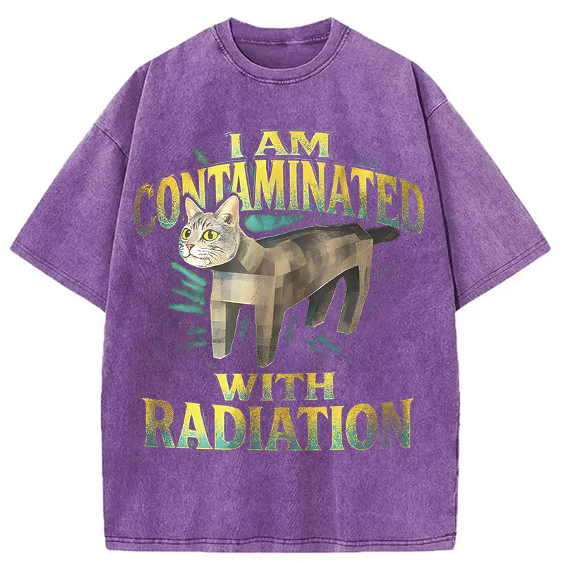 Modecanvas I Am Contaminated Cat Meme DTG Printing Washed T-Shirt-modecanvas