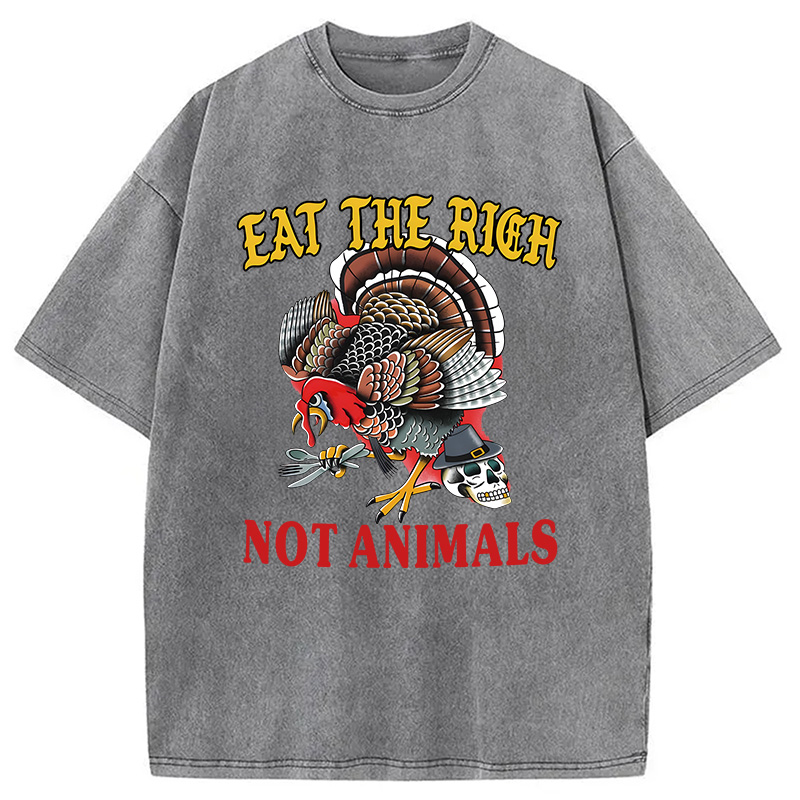 Modecanvas Eat the Rich Not Animals DTG Printing Washed T-Shirt