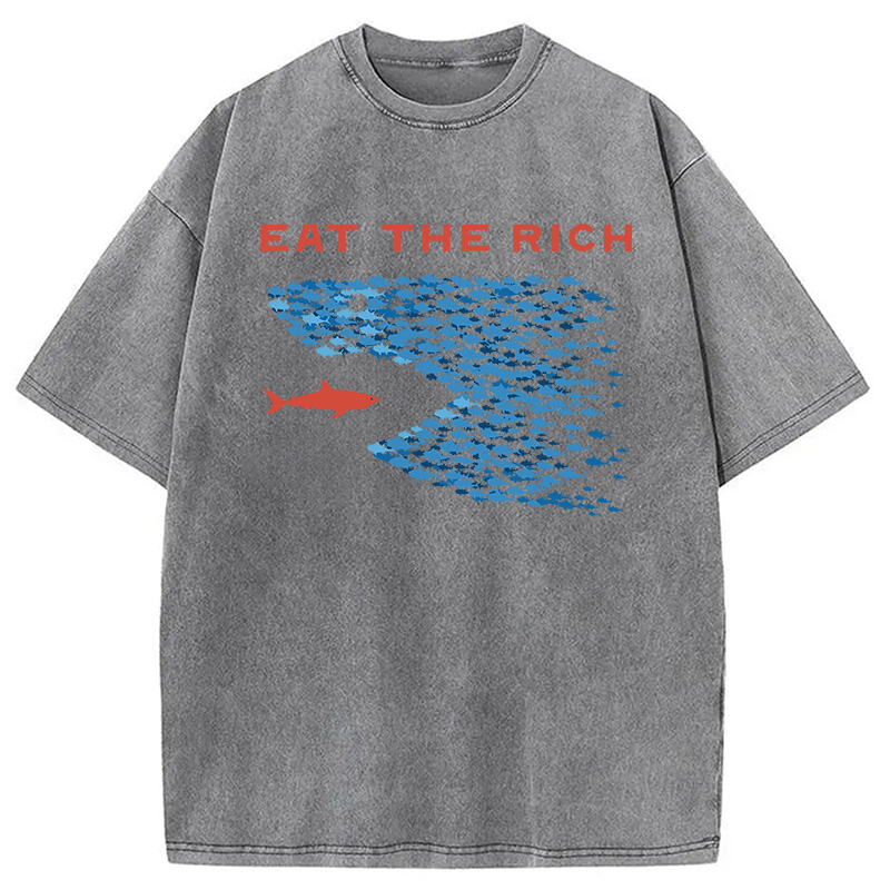 Modecanvas Eat the Rich Fish Meme DTG Printing Washed T-Shirt