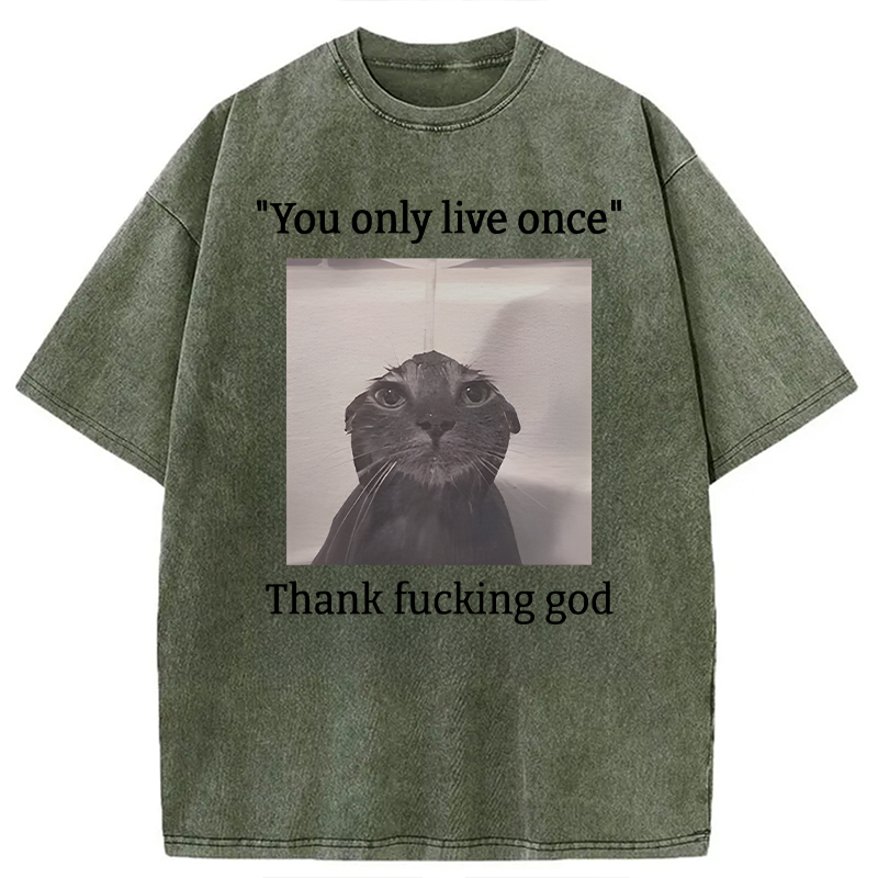 Modecanvas Funny Depressed Meme Cat DTG Printing Washed T-Shirt
