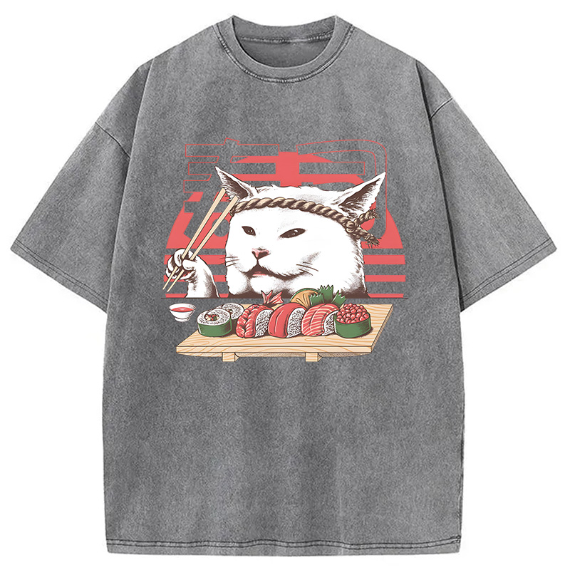 Modecanvas Smudge Happy Cat DTG Printing Washed T-Shirt