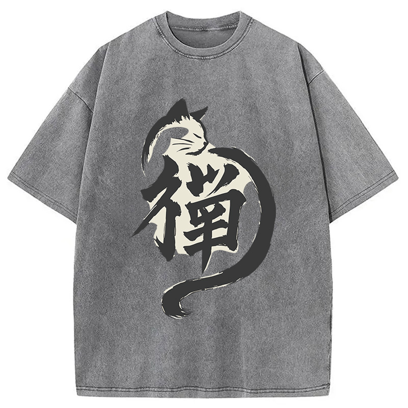 Modecanvas Zen Cat DTG Printing Washed T-Shirt