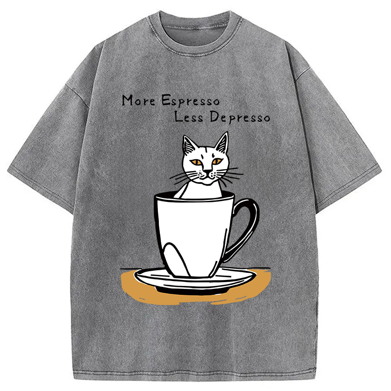 Modecanvas More Espresso Coffee Cat DTG Printing Washed T-Shirt