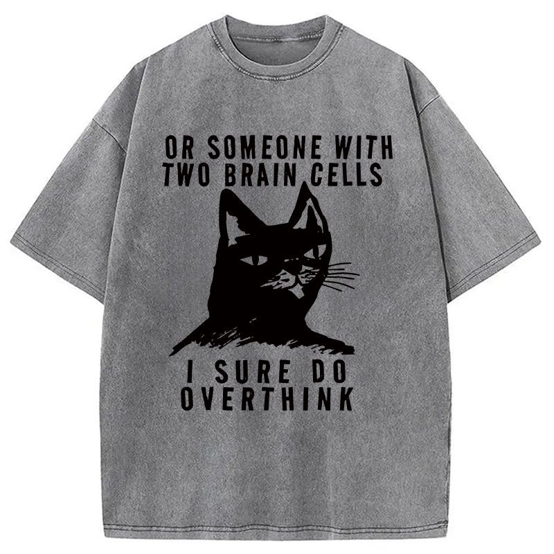 Modecanvas Overthinking Cat Funny DTG Printing Washed T-Shirt