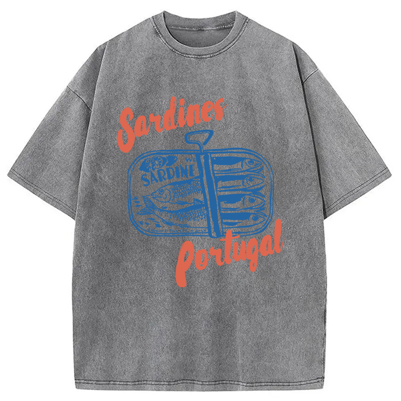 Modecanvas Tinned Fish DTG Printing Washed T-Shirt