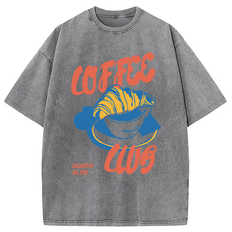Modecanvas Retro Coffee Club DTG Printing Washed T-Shirt