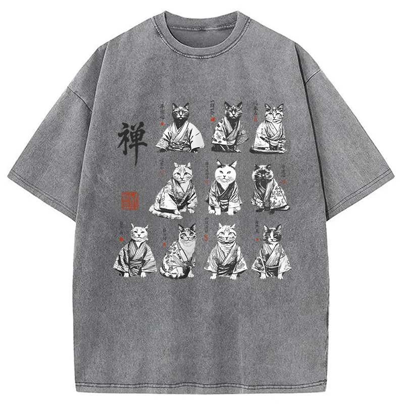 Modecanvas Japanese Ink Cats DTG Printing Washed T-Shirt