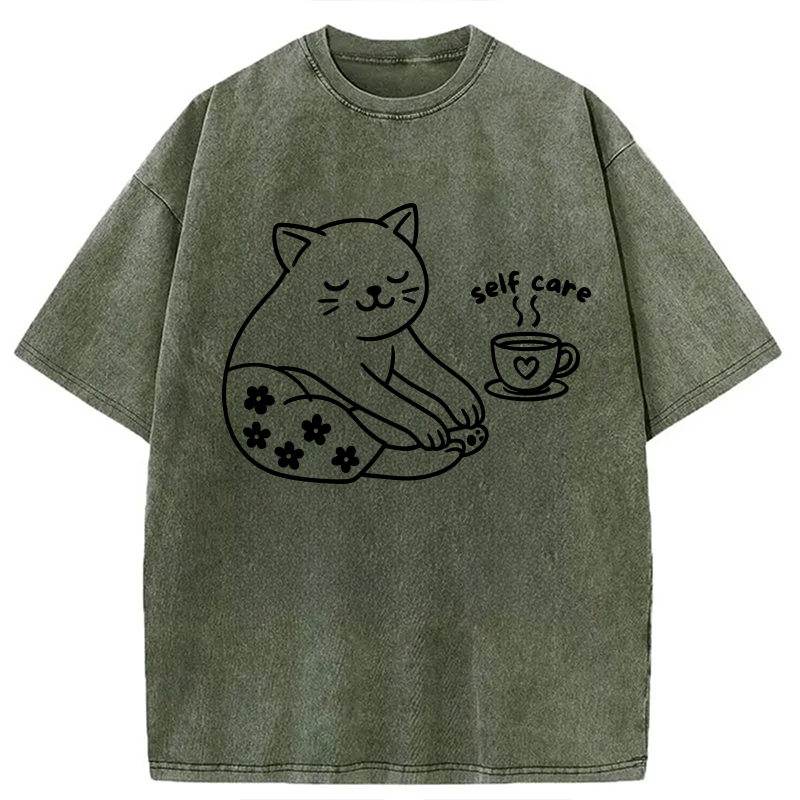 Modecanvas Self Care Line Art DTG Printing Washed T-Shirt