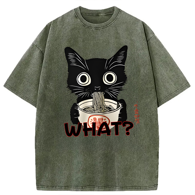 Modecanvas Kawaii Noodle Cat DTG Printing Washed T-Shirt