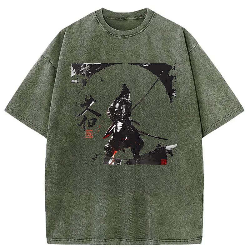 Modecanvas Japanese Samurai Martial Art DTG Printing Washed T-Shirt