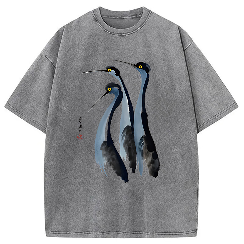 Modecanvas Blue Crane DTG Printing Washed T-Shirt