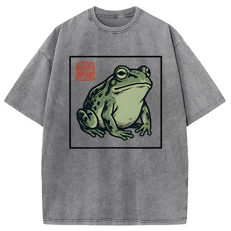 Modecanvas Zen Frog DTG Printing Washed T-Shirt