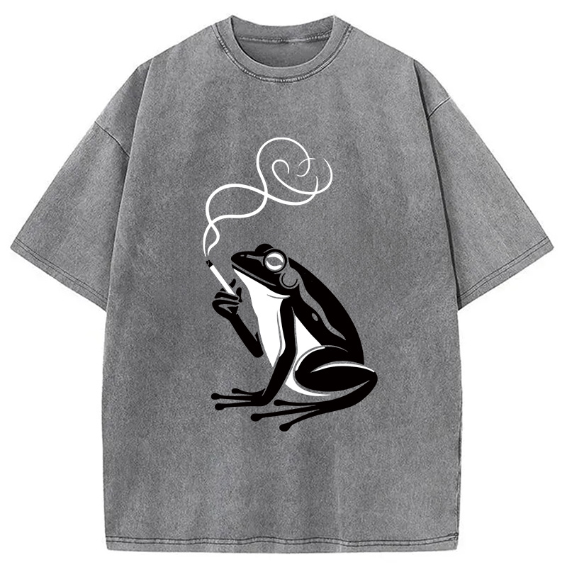 Modecanvas Minimalist Frog DTG Printing Washed T-Shirt