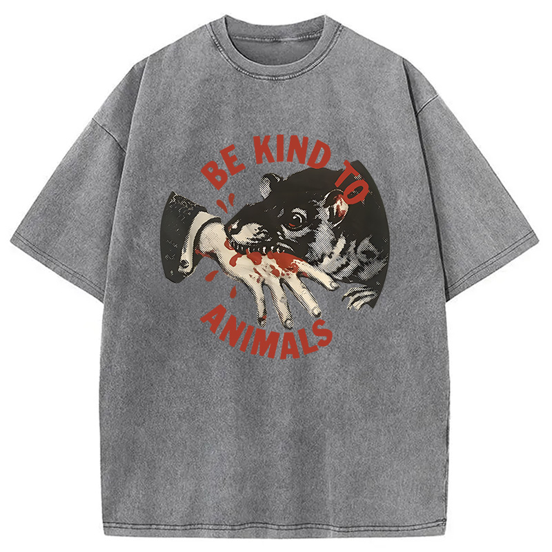Modecanvas Be Kind To Animals Rat DTG Printing Washed T-Shirt