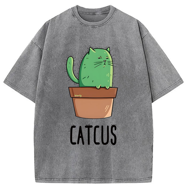 Modecanvas Cute Catcus DTG Printing Washed T-Shirt