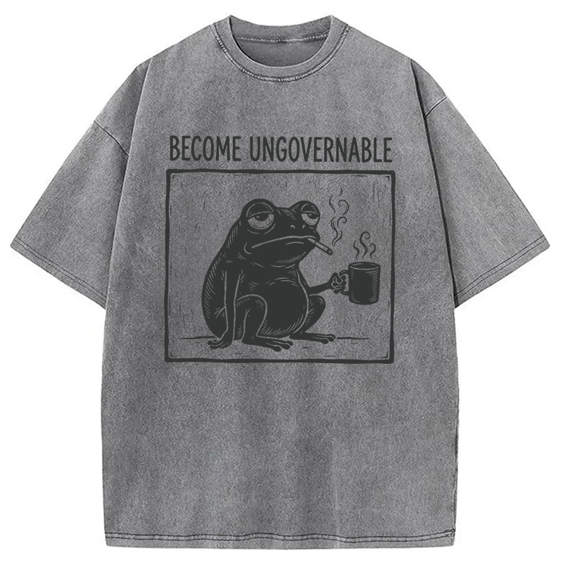 Modecanvas Become Ungovernable Frog DTG Printing Washed T-Shirt