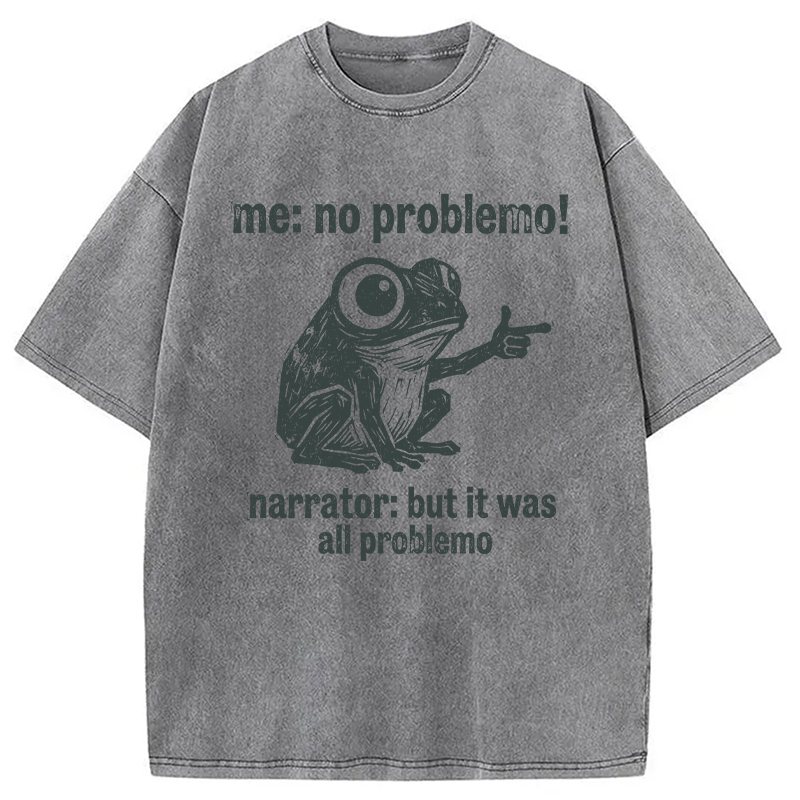 Modecanvas No Problemo Funny Frog Meme DTG Printing Washed T-Shirt